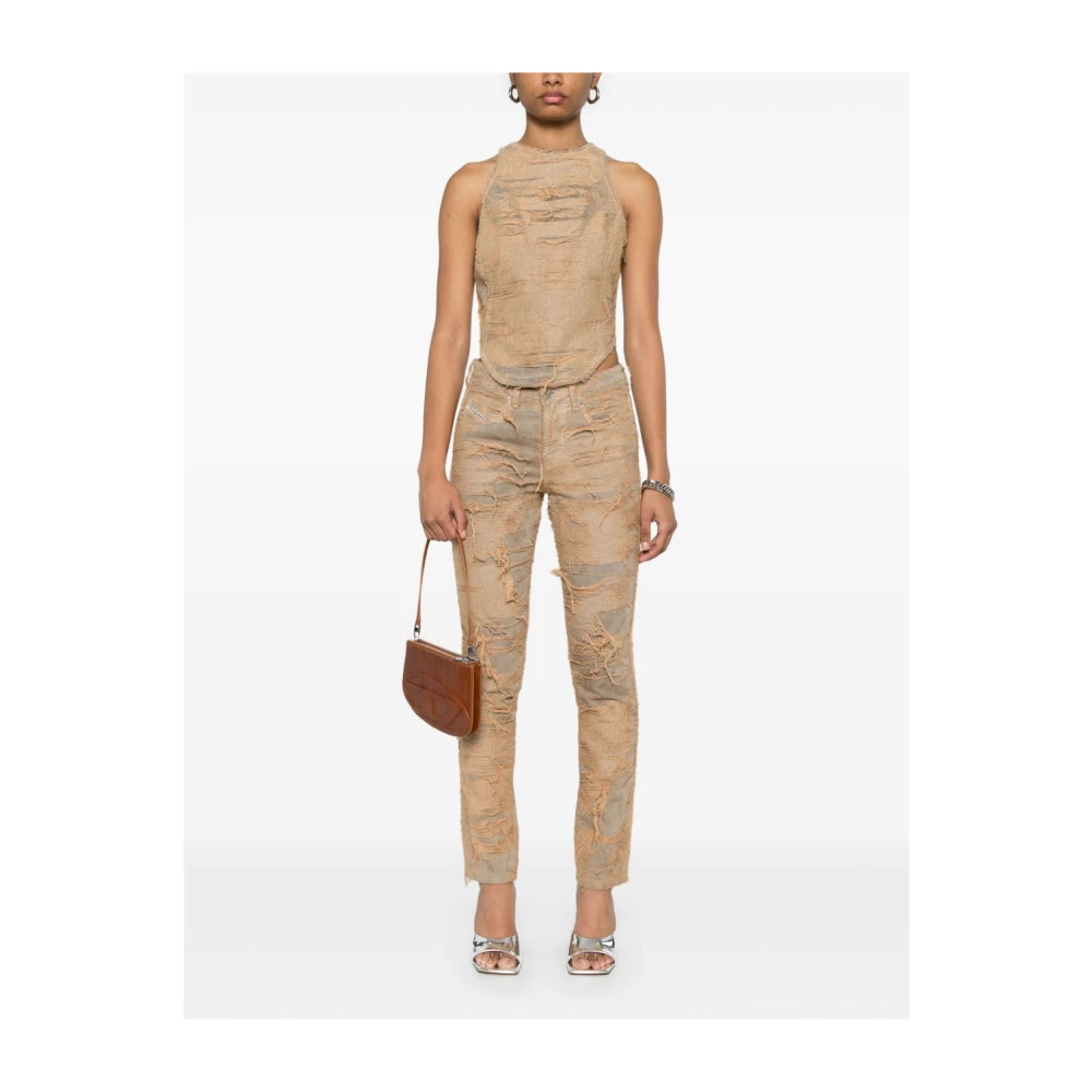 Diesel Beige Distressed Mouwloze Top Beige Dames