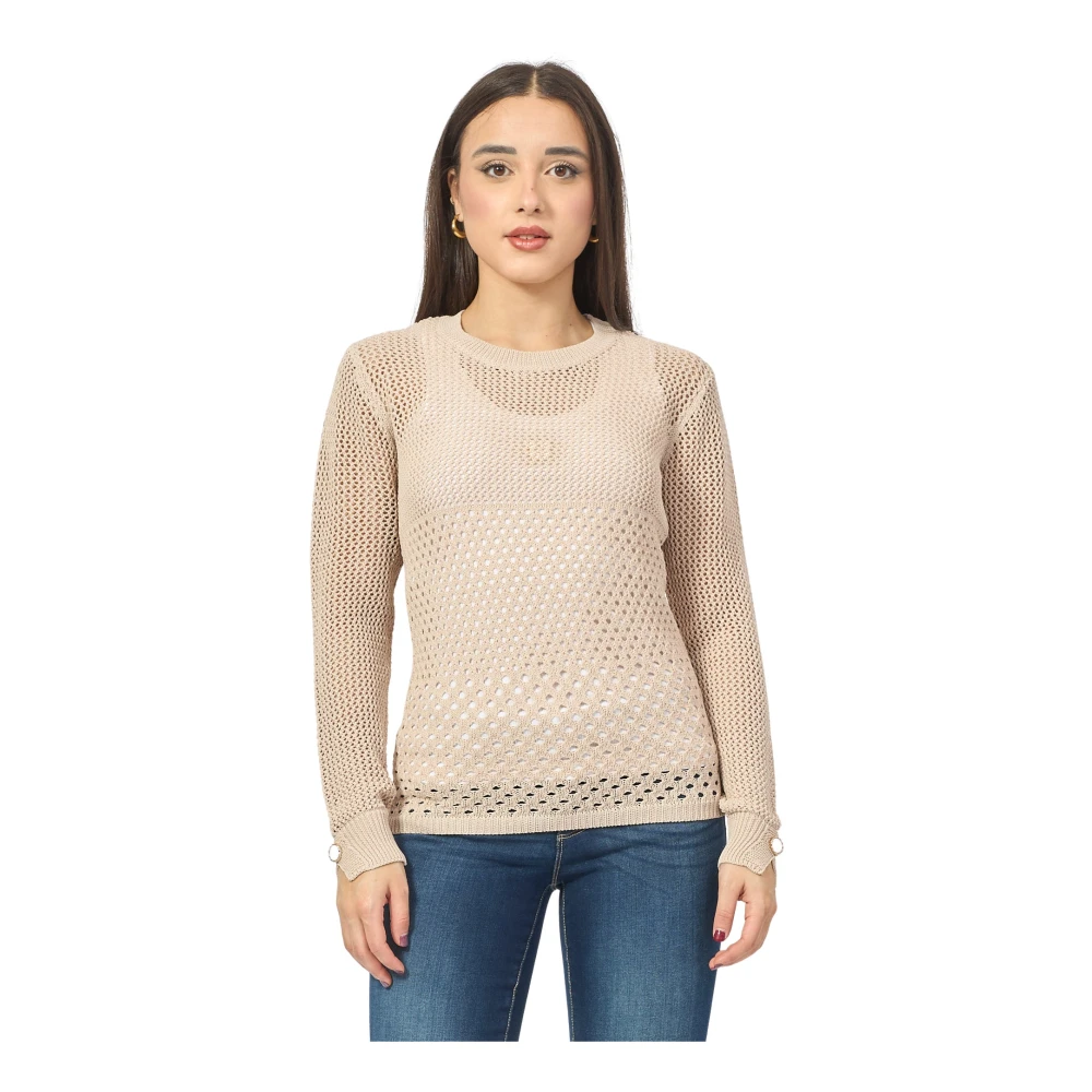 Fracomina Beige Sweater Regular Fit Lange Mouw Beige Dames
