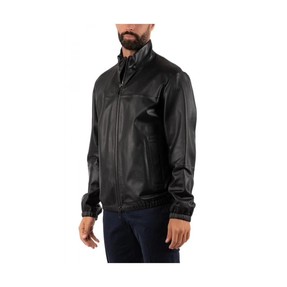 Emporio Armani Heren Leren Jas Black Heren