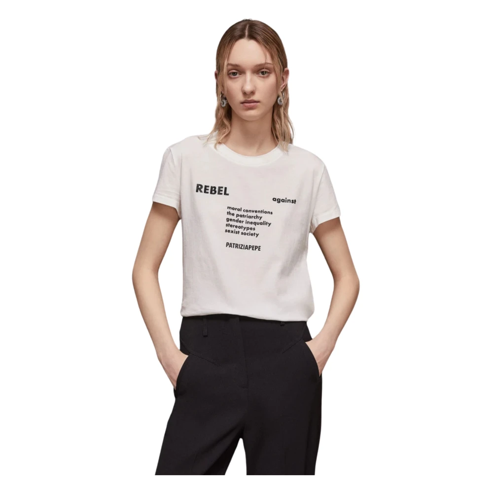 PATRIZIA PEPE Witte Sweater met Slogan Print White Dames