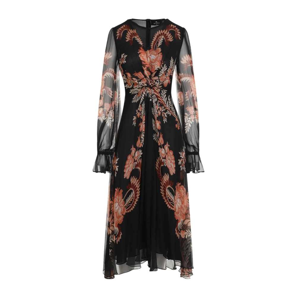 ETRO Zwarte Zijden Jurk Elegant Statement Stuk Multicolor Dames