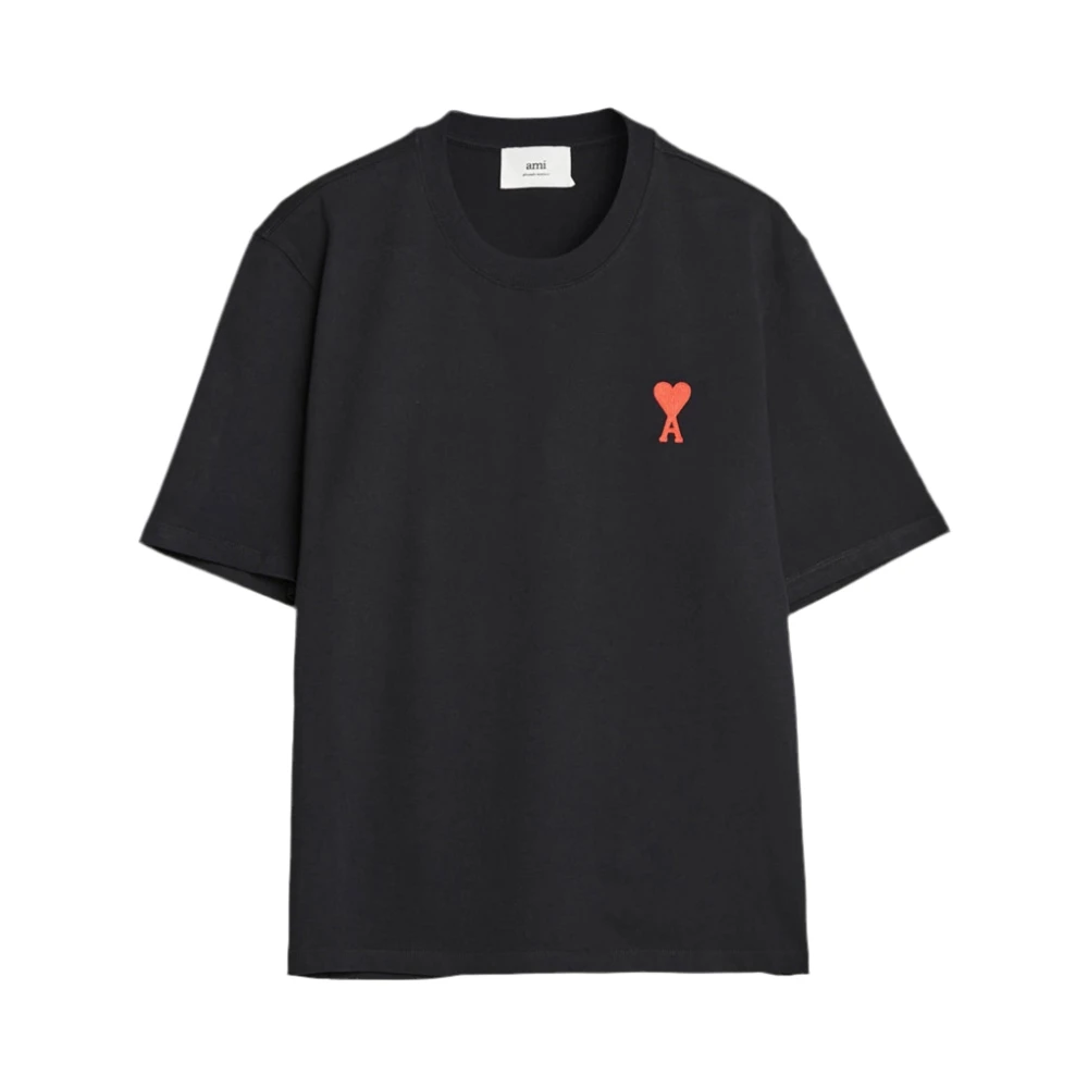 Ami Paris Hart Geborduurde Boxy Fit T-shirt Black Heren