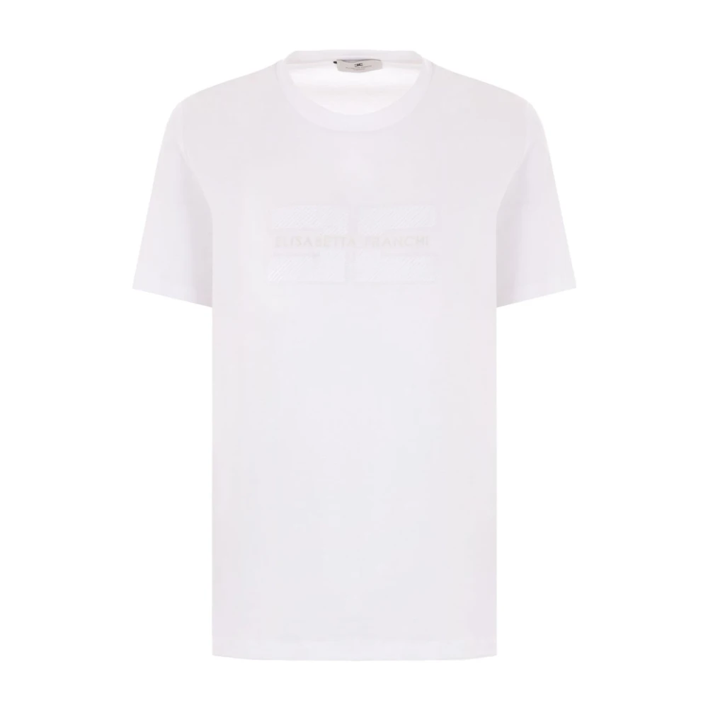 Elisabetta Franchi Logo Versierd Katoenen T-shirt White Dames