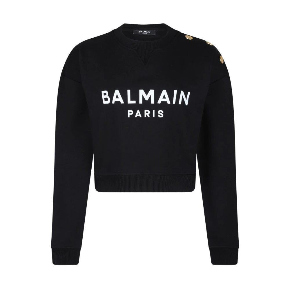 Balmain Zwart Logo Print Sweatshirt Black Dames