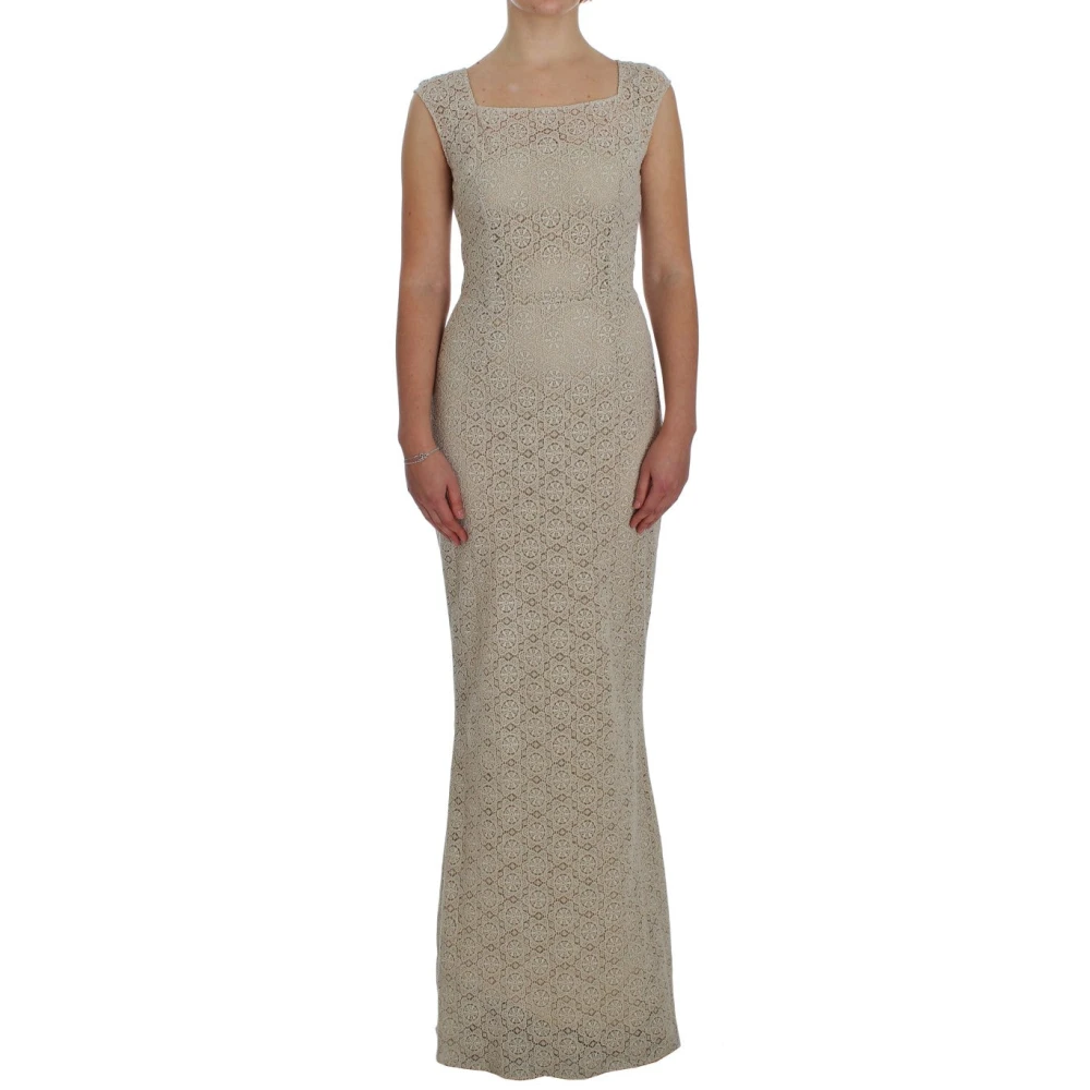 Dolce & Gabbana Women's Beige Elegant Floral Cutout Maxi Dress