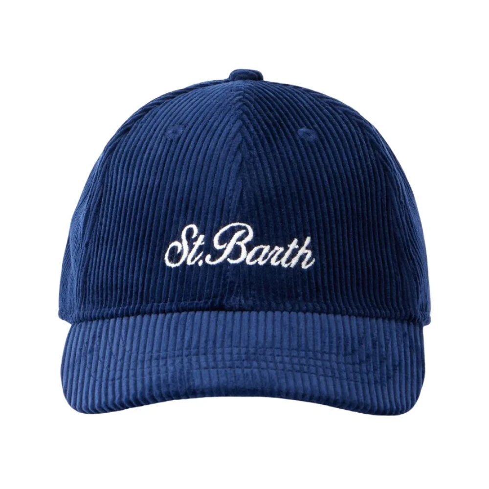 Saint Barth Fluwelen Baseballpet met Strass Logo Blue Unisex