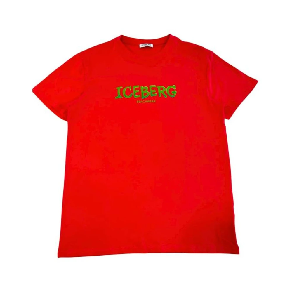 Iceberg Men's Red T-Shirts, M, Logo Print Crew Neck T-Shirt