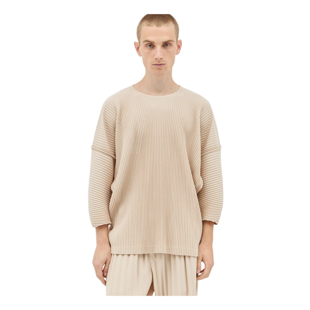 Issey Miyake Geplooide Crewneck Top Beige Heren
