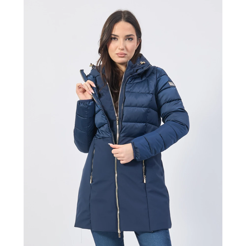 YES ZEE Blauwe Gewatteerde Hoodiejas met Rits Blue Dames