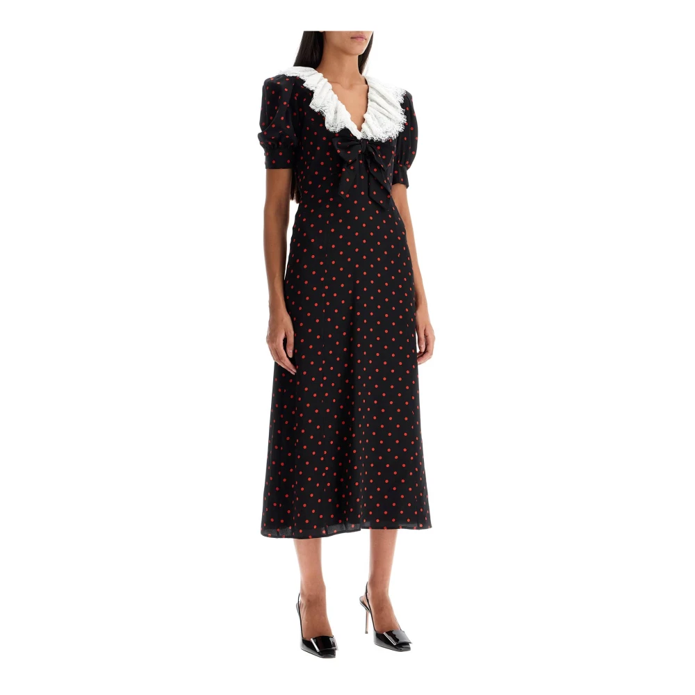 Alessandra Rich Polka Dot Zijden Midi Jurk Black Dames