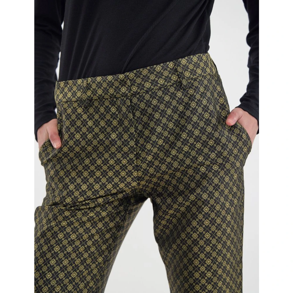 Ines De La Fressange Paris Audrey zwarte en gouden jacquard geweven broek Black Dames