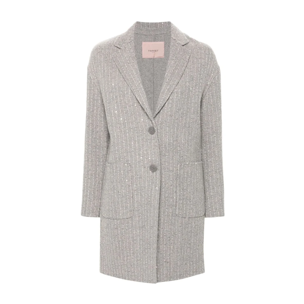 Twinset Pailletversierde Wollen Jas Gray Dames