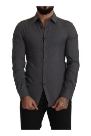 Dark Gray Cotton Casual Mens Shirt