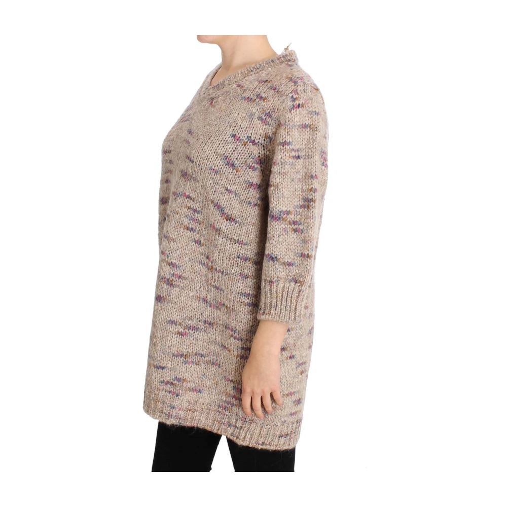 Pink Memories Beige V-hals Oversized Trui Beige Dames