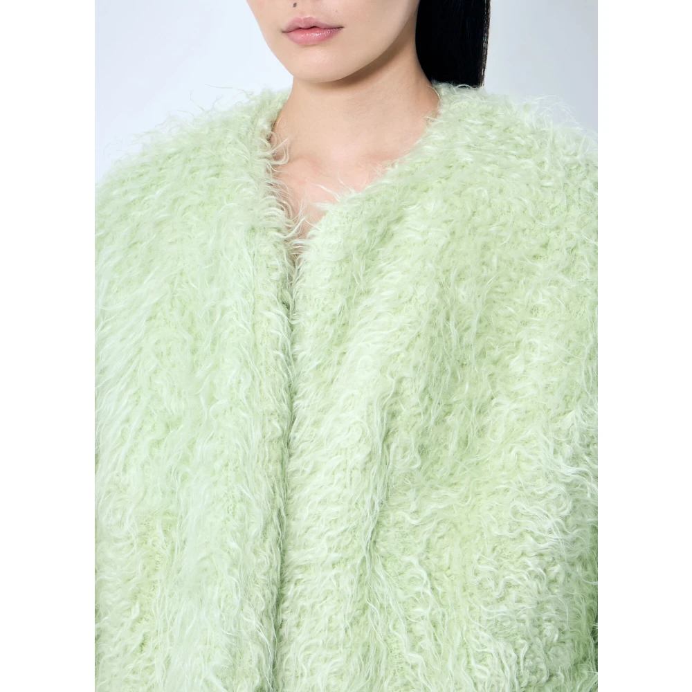 Dries Van Noten Faux Fur Jack Crewneck Lange Mouwen Green Dames