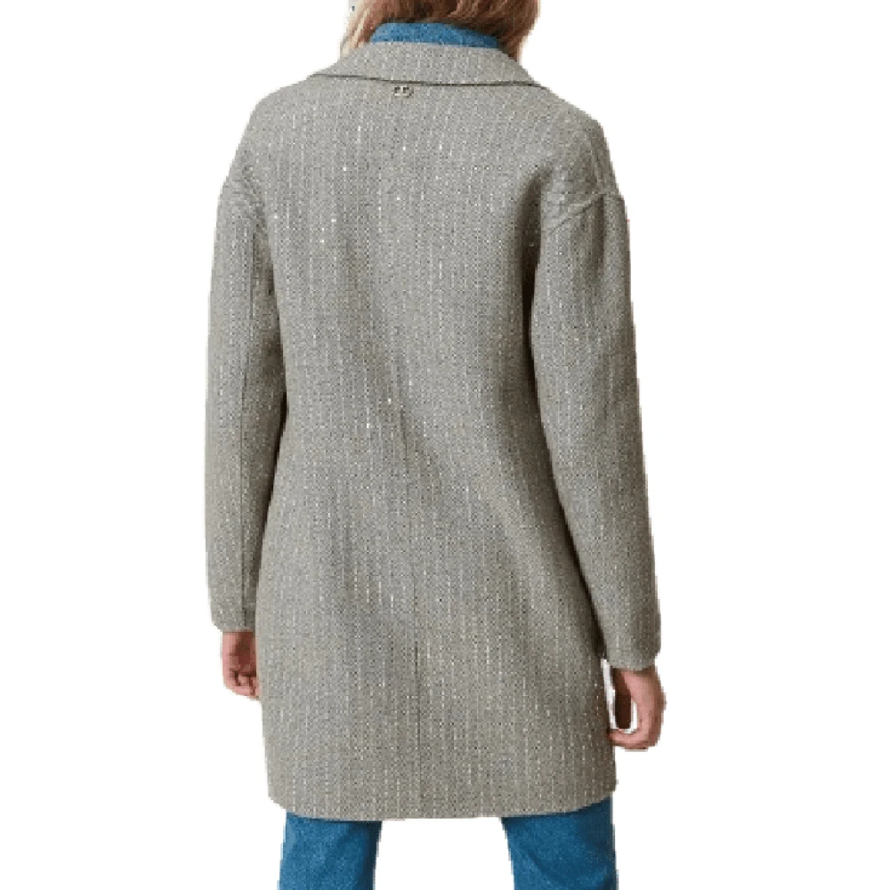 Twinset Grijze Pailletten Dubbel Doek Jas Gray Dames