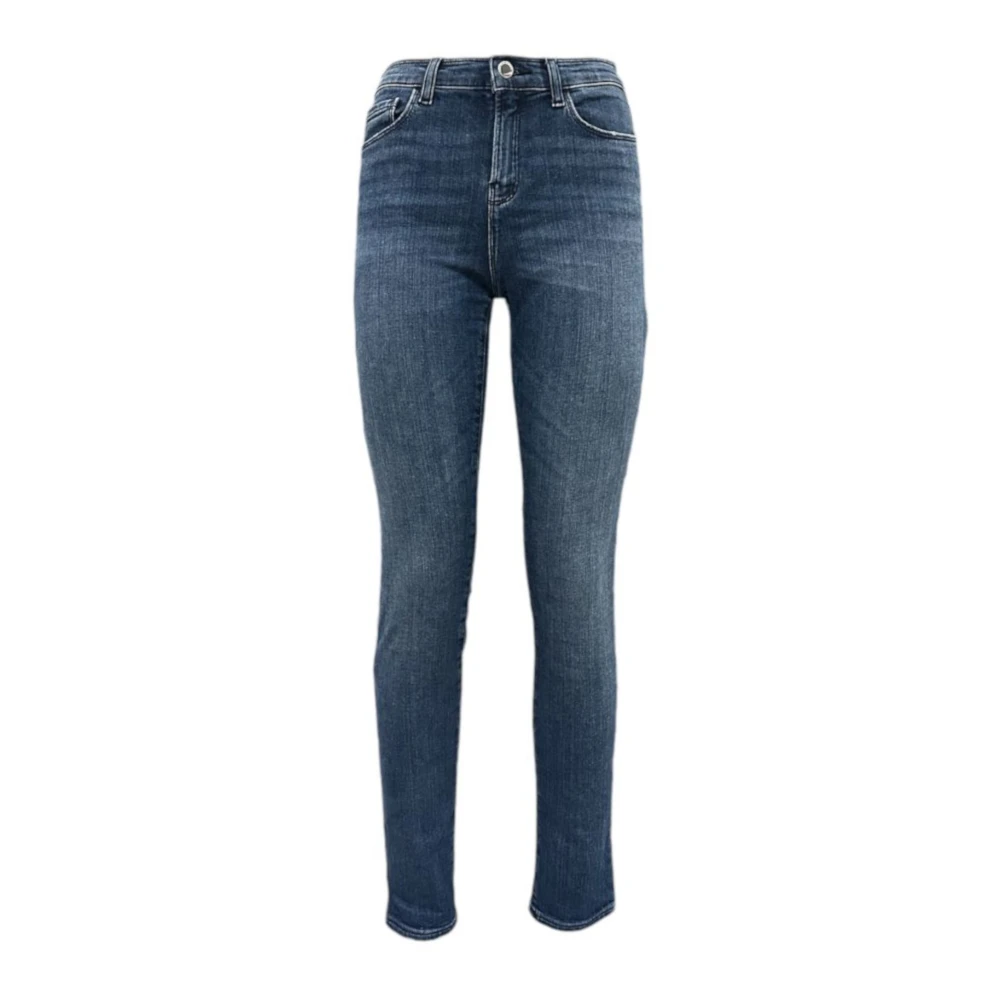 Emporio Armani Denim Jeans met Leren Logolabel Blue Dames