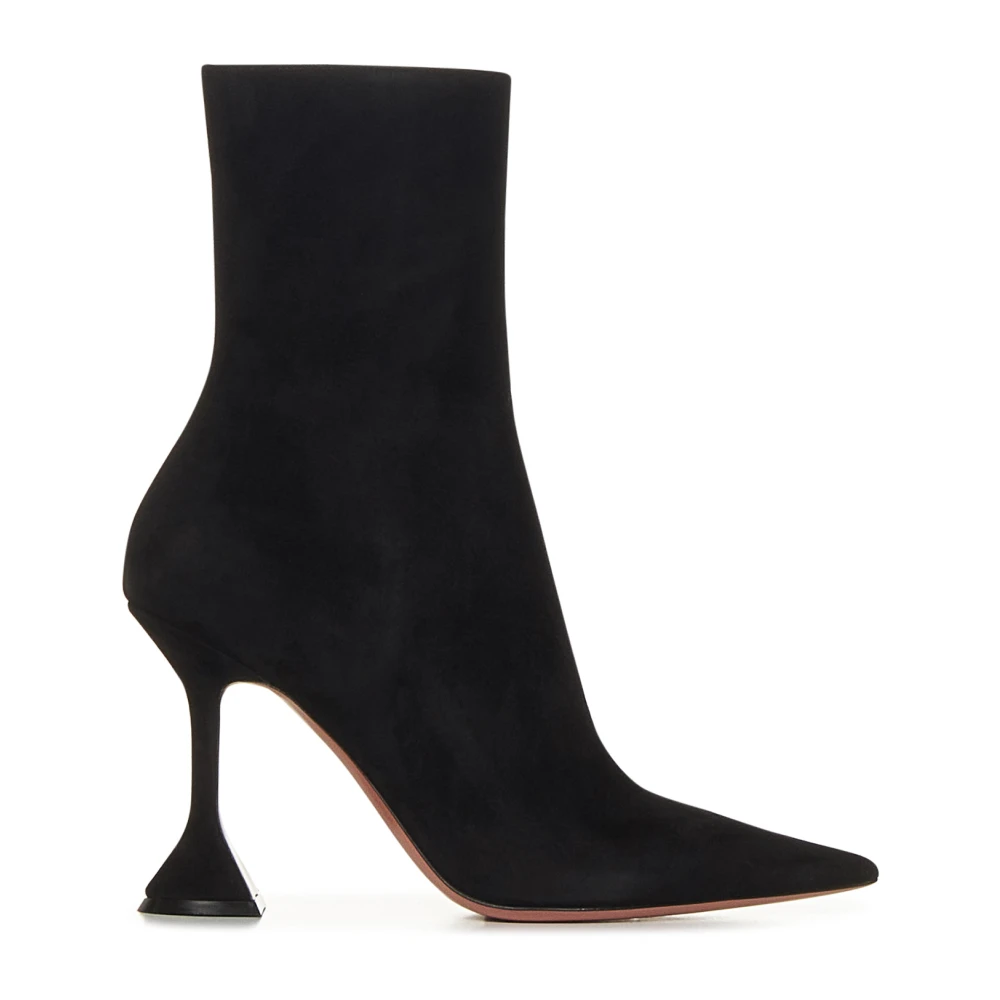 Amina Muaddi Women's Black Heeled Boots, 4 Uk, Suede Ankle Boots With Hourglass Heel