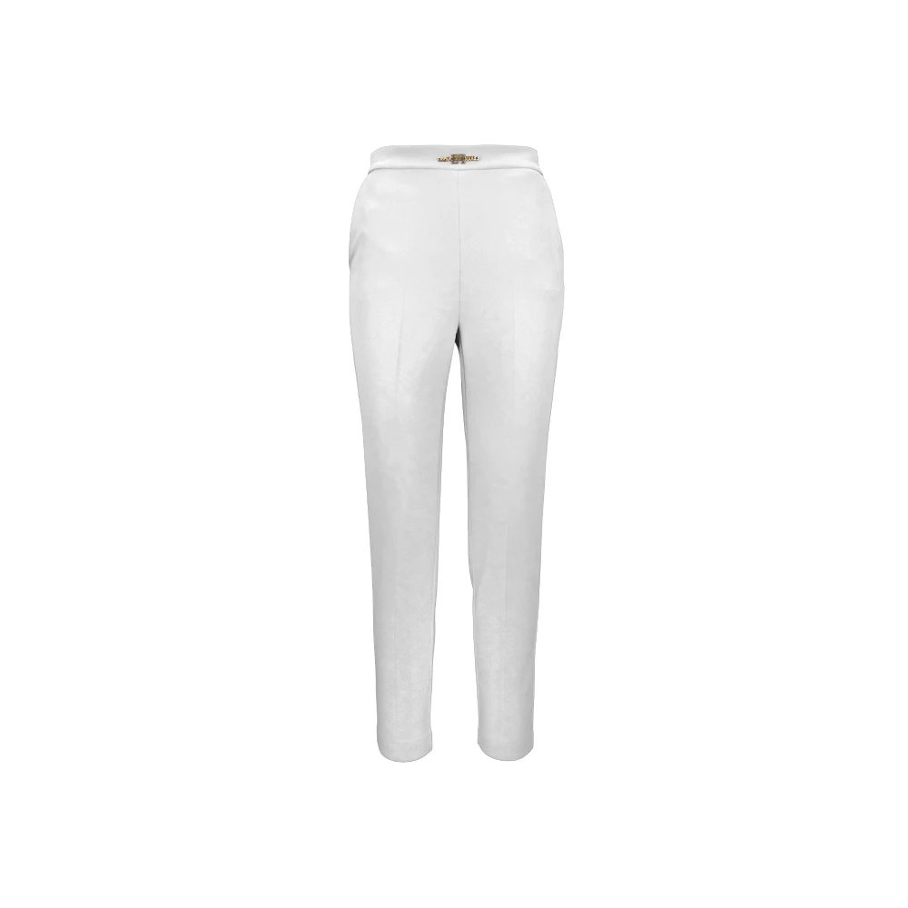 Elisabetta Franchi Gouden Metalen Detail Rits Haak Broek White Dames