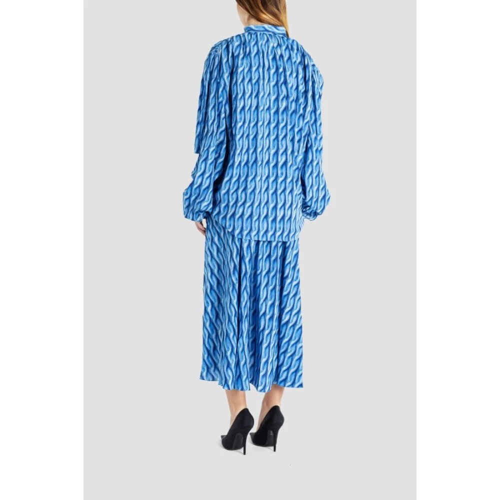Balenciaga Blauwe Mesh-effect Gedrapeerde Jurk Blue Dames