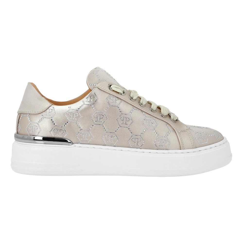 Philipp Plein Satin Lo Top Sneakers Monogram Strass Dames Schoenen Beige