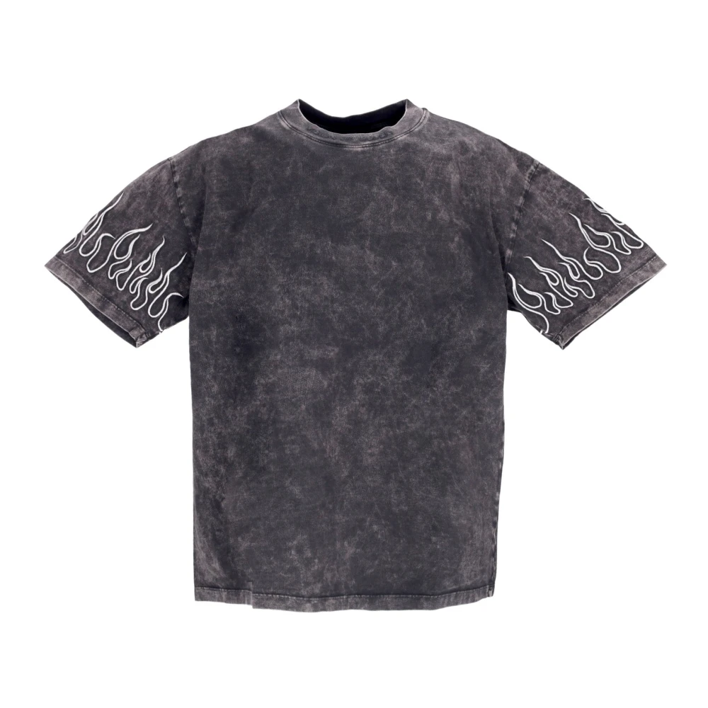 Vision Of Super Men's Gray Flames Embroidered Tee Grey/White - S - Tops