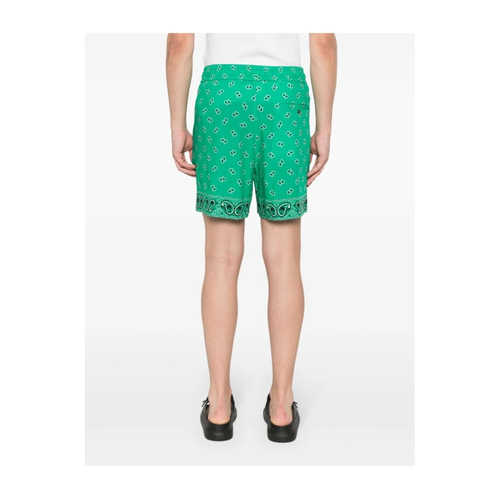 Palm Angels Paisley Print Shorts Lichtgewicht Elastische Taille Green Heren