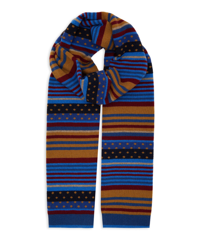 echarpe-unisexe-bleue-a-rayures-et-pois