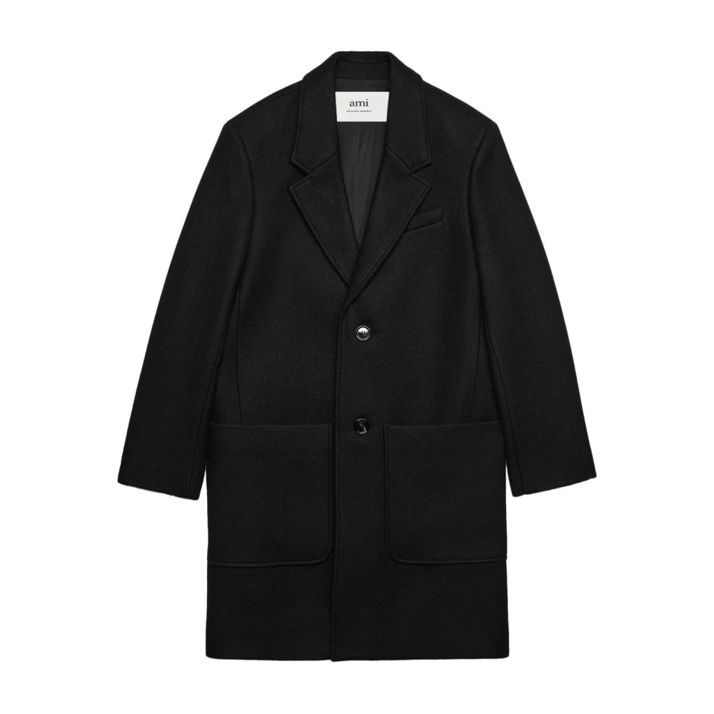 Ami Paris Women's Black Single-Breasted Coats, L, Stylish Coat