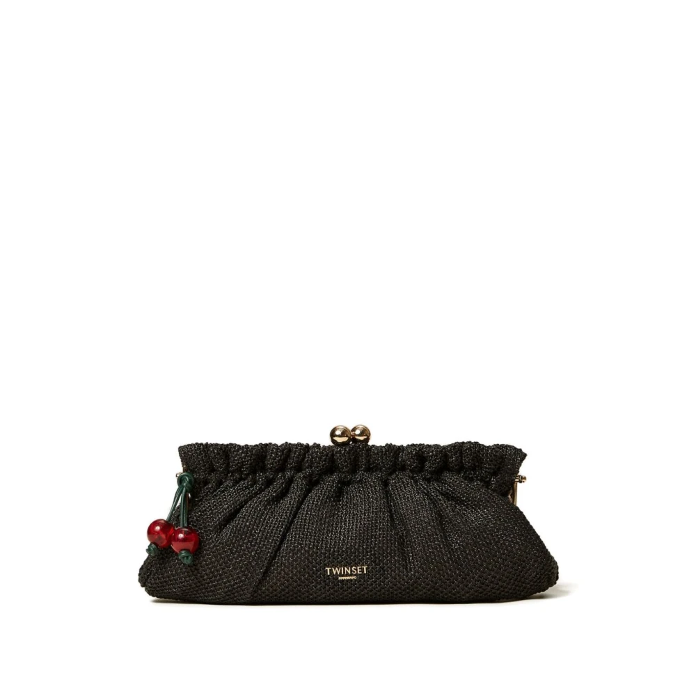 Twinset Women's Black Clutches, One Size, Cherry-Detail Clutch Bag