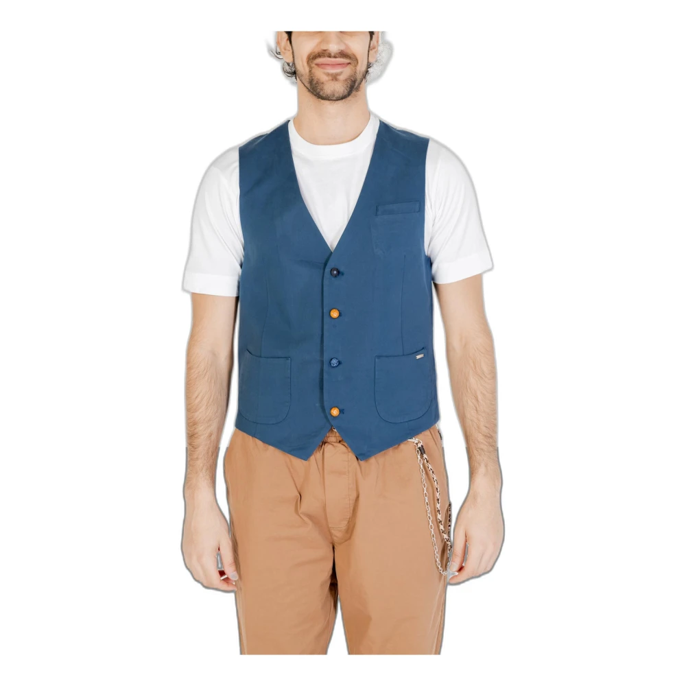 Gianni Lupo Blauw Katoen V-Hals Mouwloos Gilet Blue Heren