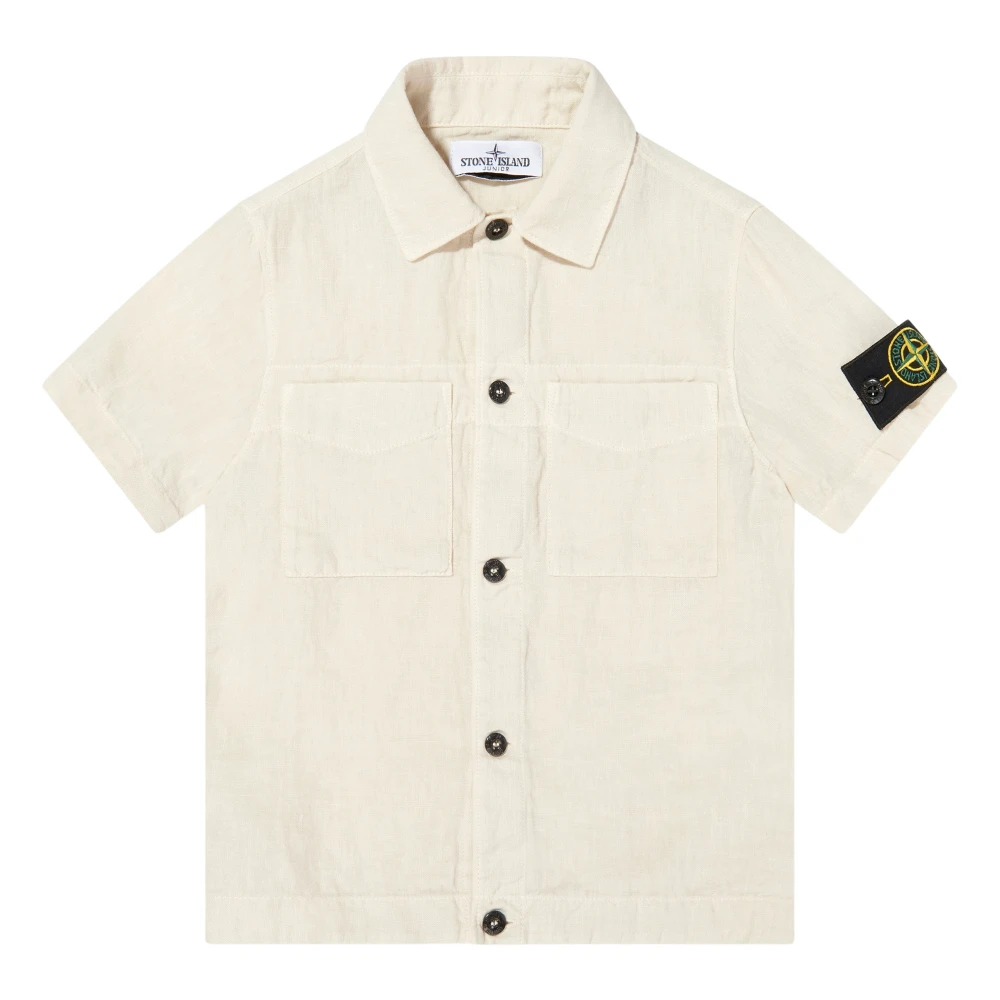 Stone Island Linen Pocket Shirt - Male - Kids Short Sleeve T-Shirts - Beige - 12 Y - Kids