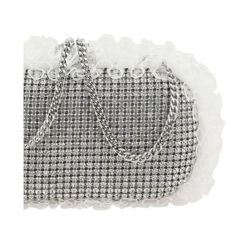 Self Portrait Rhinestone Lace Clutch Tas met Ketting Gray Dames