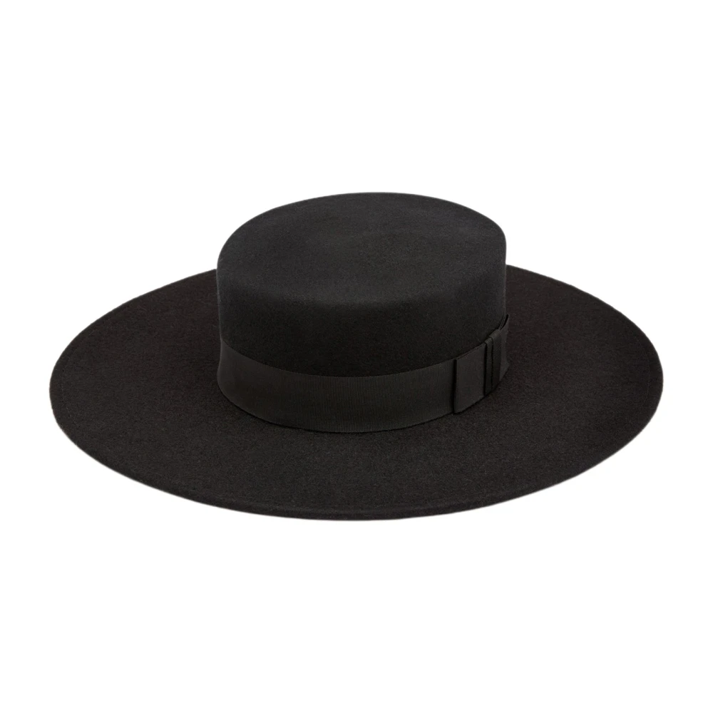 Nina Ricci Zwarte Viltwol Boater Hoed Black Dames