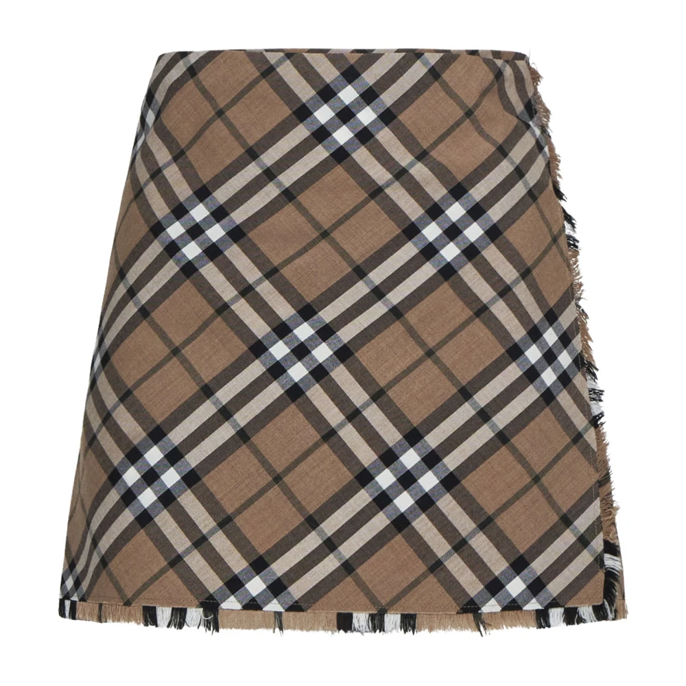 Burberry Ruitprint Wollen Kilt Minirok Brown Dames