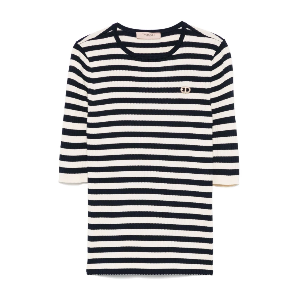 Twinset Midnight Blue Ribbed Crew Neck Sweaters Multicolor Dames
