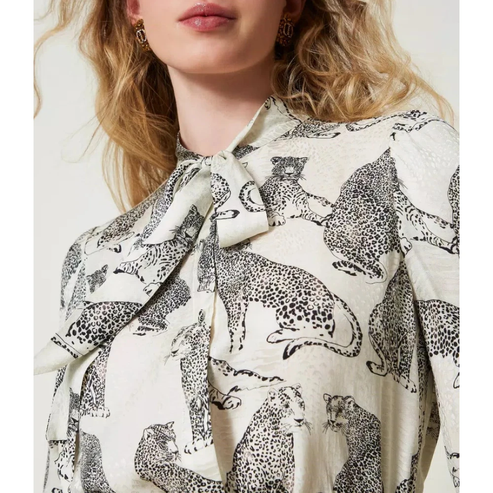 Twinset Jacquard Jaguar Print Shirt White Dames