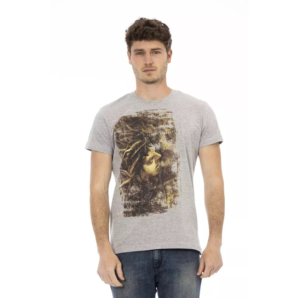 Trussardi Men's Gray T-Shirts, L, Action Cotton T-Shirt With Front Print