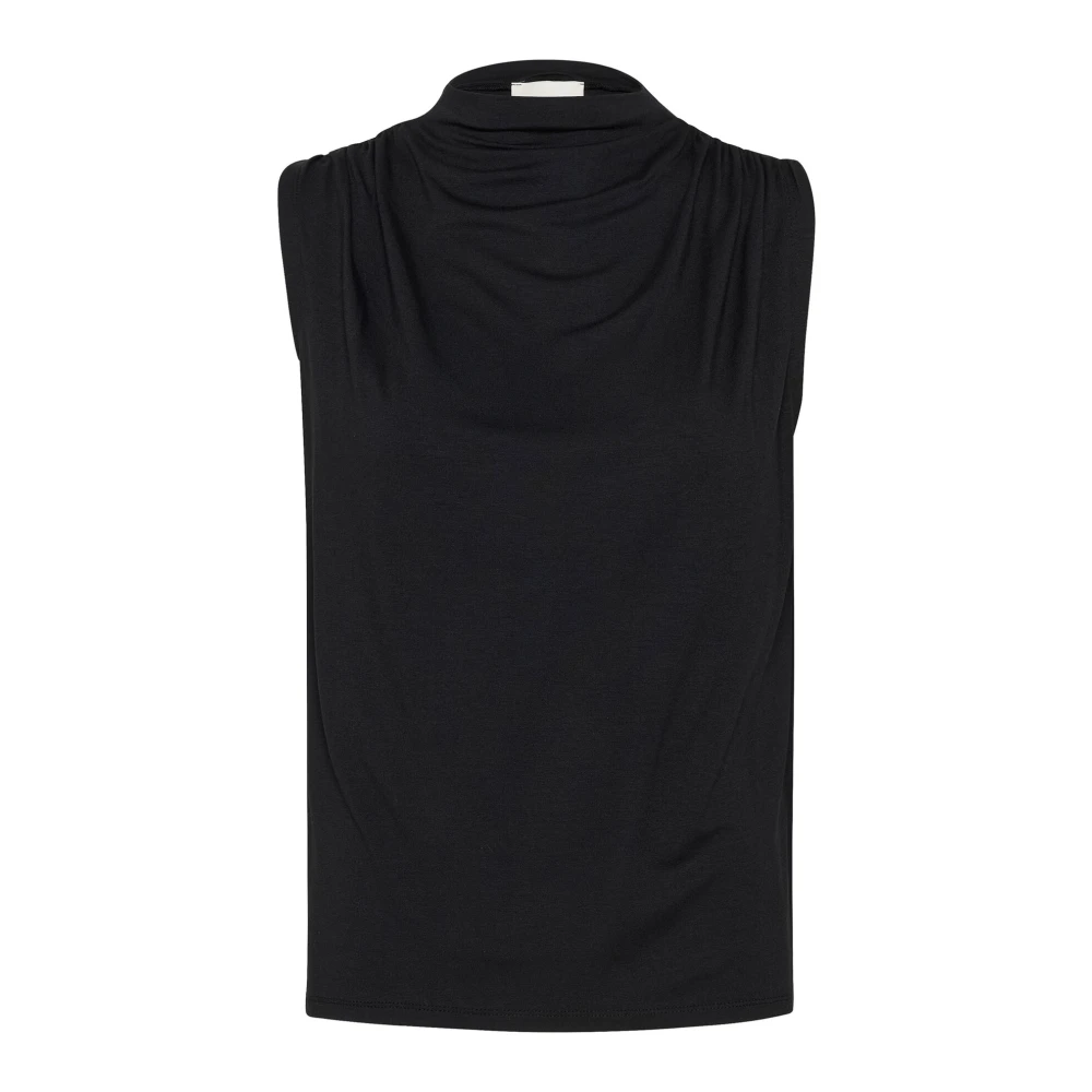 My Essential Wardrobe Zwarte Gedrapeerde Top Black Dames