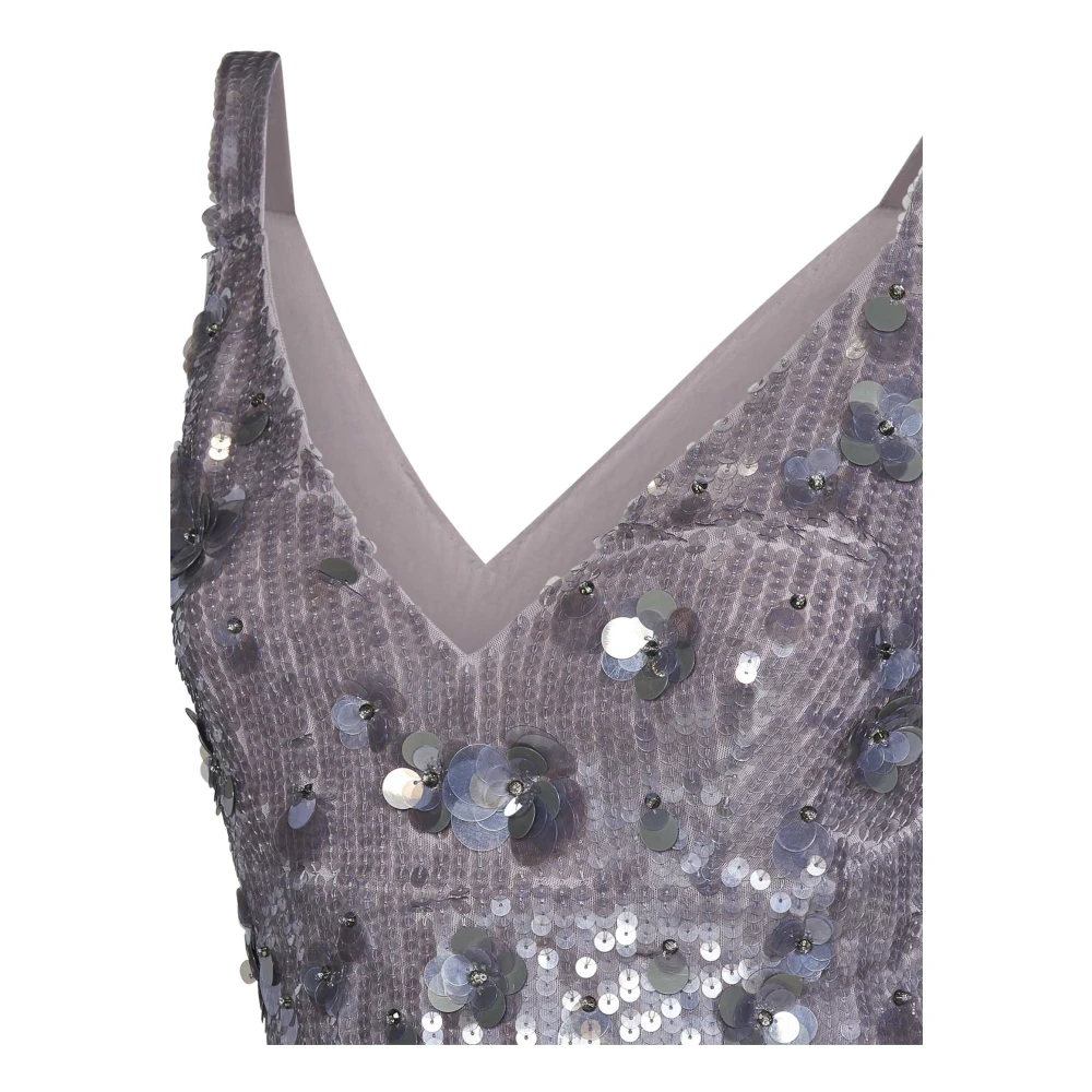 P.a.r.o.s.h. Grijze Tule Pailletten Geborduurde Crop Top Gray Dames