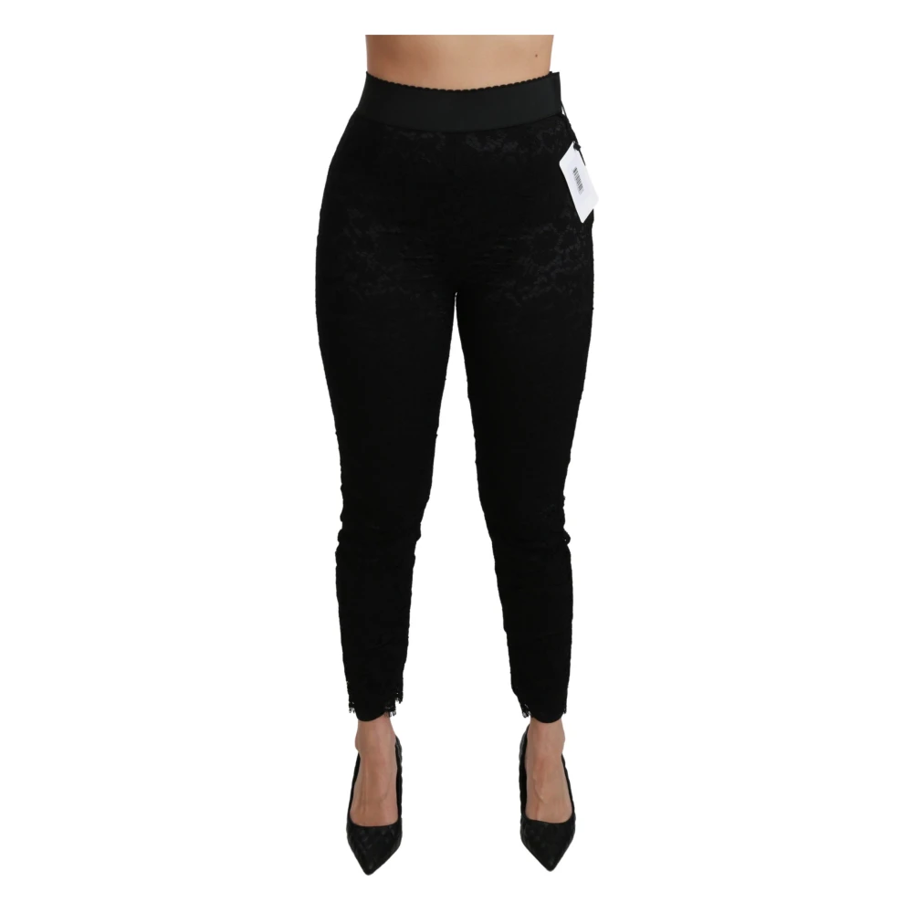 Dolce & Gabbana Black Lace Skinny High Waist Cotton Pants - IT38|XS - Image 3