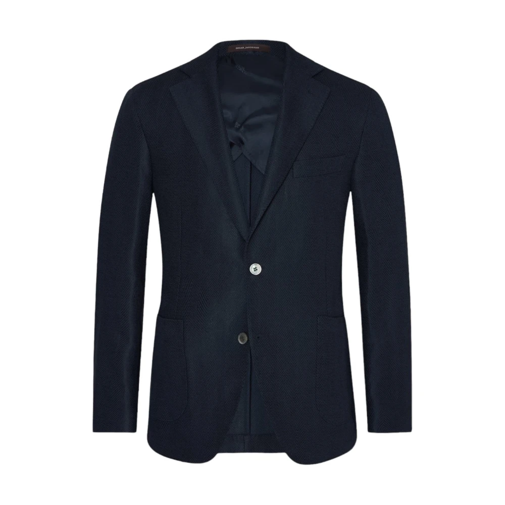 Oscar Jacobson Navy Herringbone Blazer Stijlvol Comfortabel Blue Heren