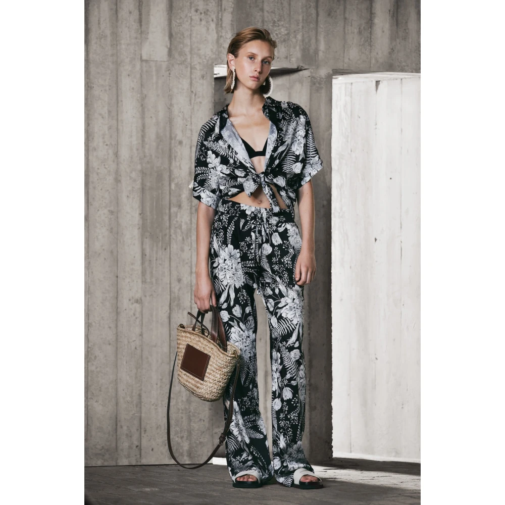 Jane Lushka Bloemen Wijde Pijp Broek Black Dames