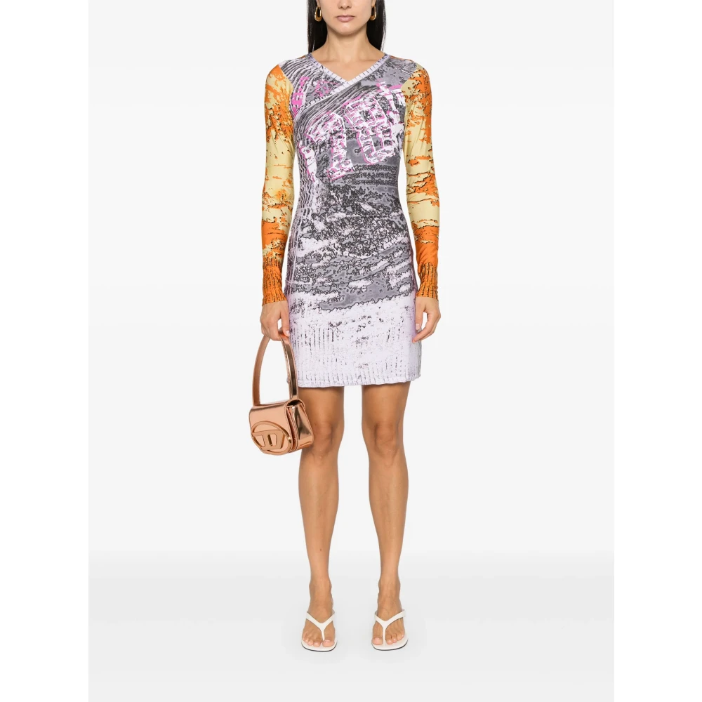 Diesel Grijze V-hals Lange Mouw Jurk Multicolor Dames
