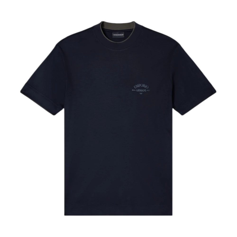 Emporio Armani Herr Blå Toppar S, Asv Lyocell-Blandad Jersey T-Shirt Med Kontrasterande Detaljer