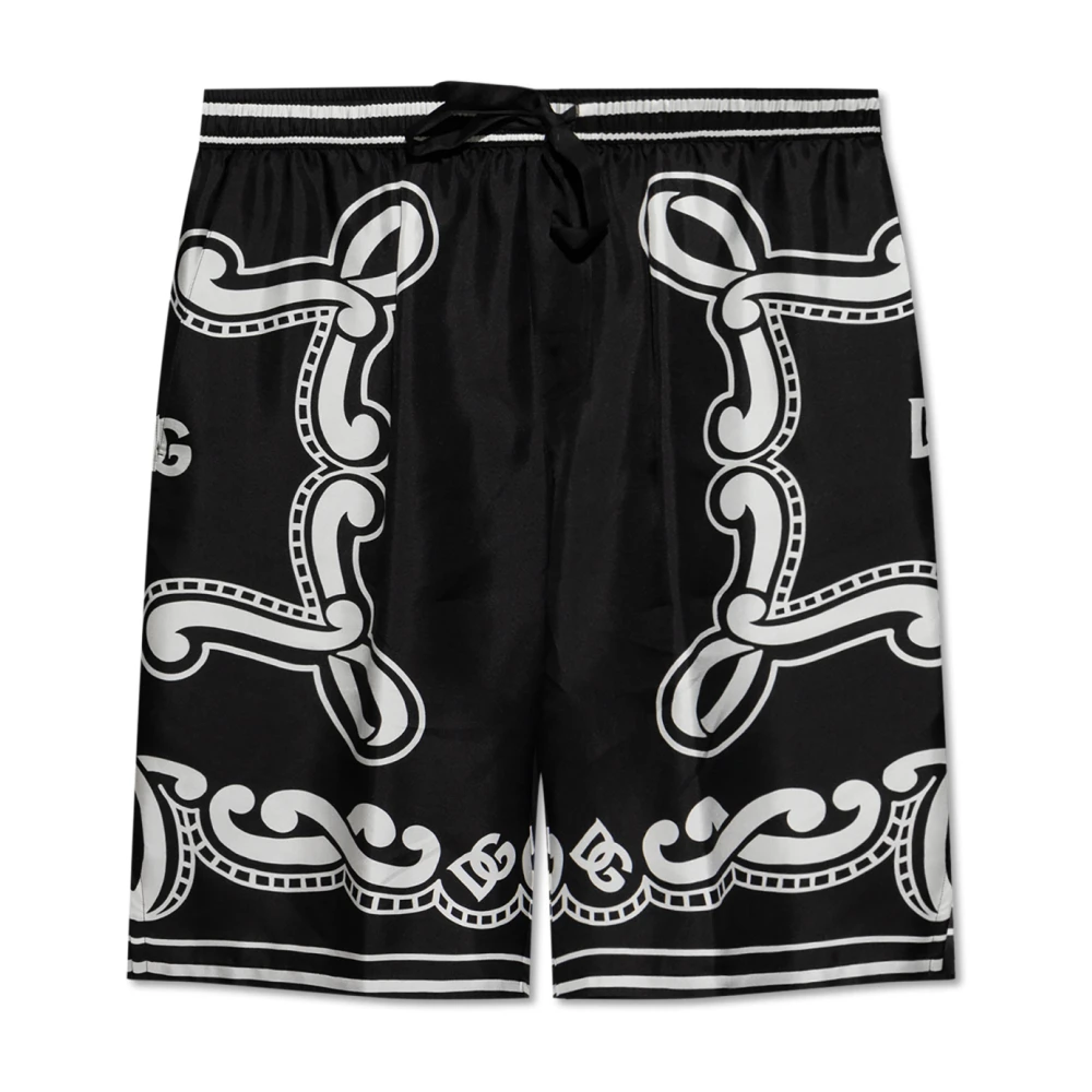 Dolce & Gabbana Zijden shorts met print Black Heren