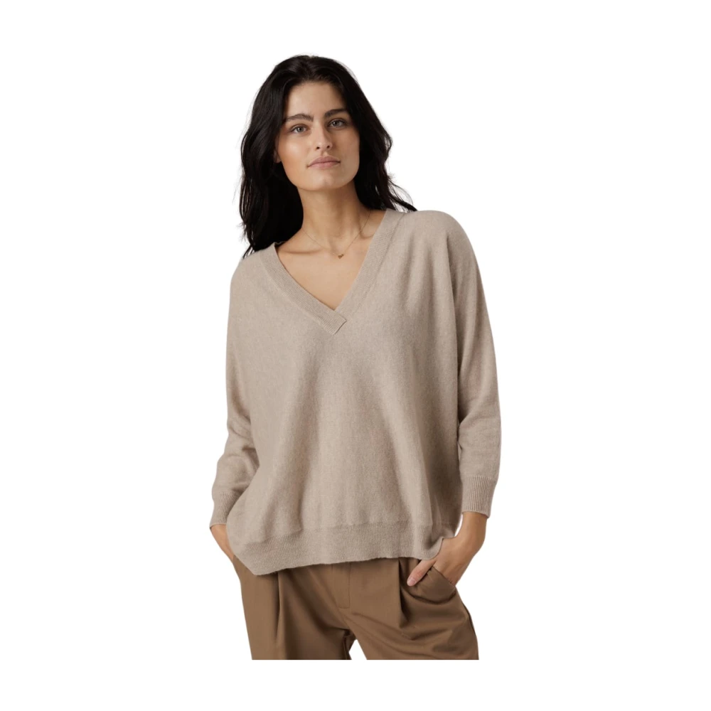 Lisa Yang V-hals Kasjmier Trui Sand Beige Dames