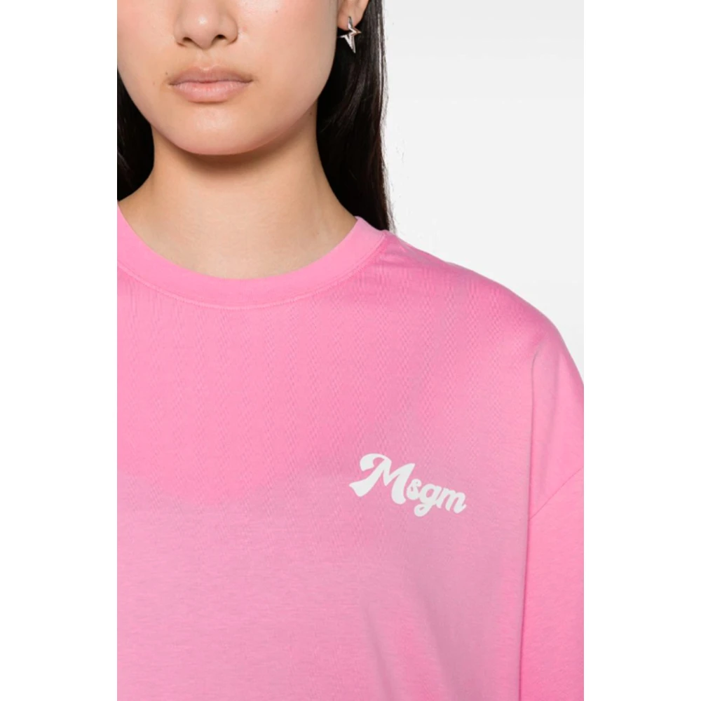 Msgm Roze Katoenen T-shirt met Logo Print Pink Dames