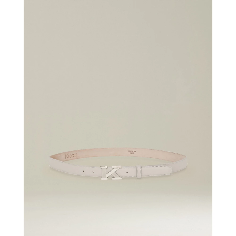 Kiton Lamsleren IJsgekleurde Riem met Palladium Gesp White Heren