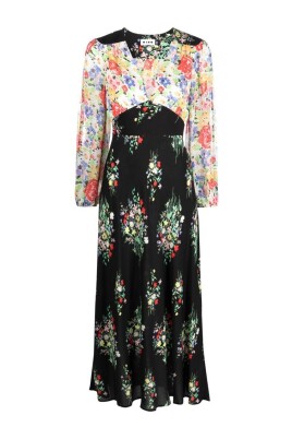 floral-print-v-neck-flared-dress